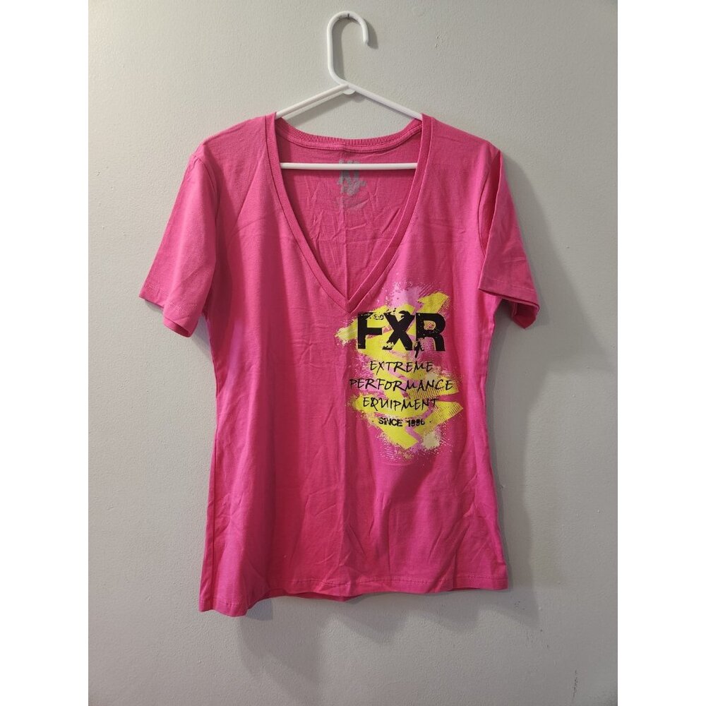 FXR Women V-Neck T-Shirt XL Pink Short Sleeves Pre-Owned